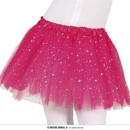 Feestbazaar Tutu Fuchsia Met Zilveren Sterren Kind