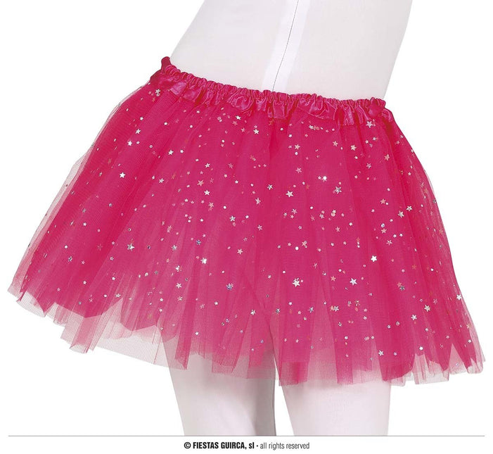 Feestbazaar Tutu Fuchsia Met Zilveren Sterren Kind