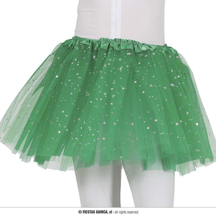 Feestbazaar Tutu Groen Met Zilveren Sterren Kind