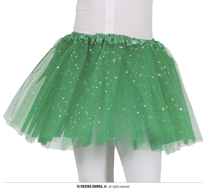 Feestbazaar Tutu Groen Met Zilveren Sterren Kind
