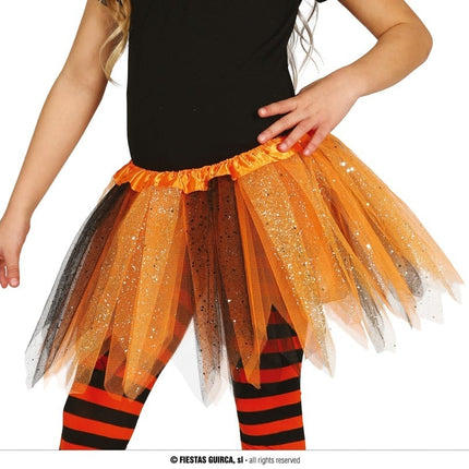 Feestbazaar Tutu Oranje/Zwart Glitter Kind