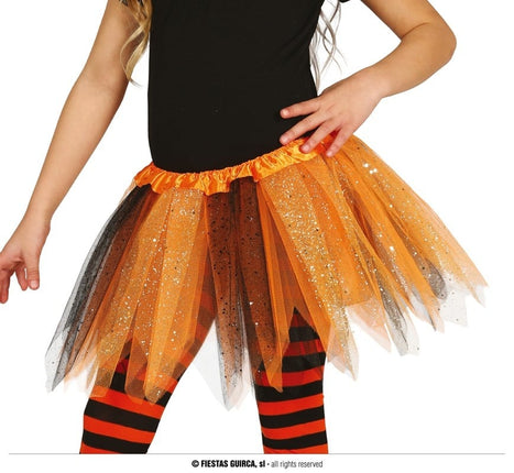 Feestbazaar Tutu Oranje/Zwart Glitter Kind