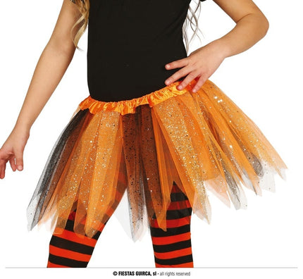 Feestbazaar Tutu Oranje/Zwart Glitter Kind
