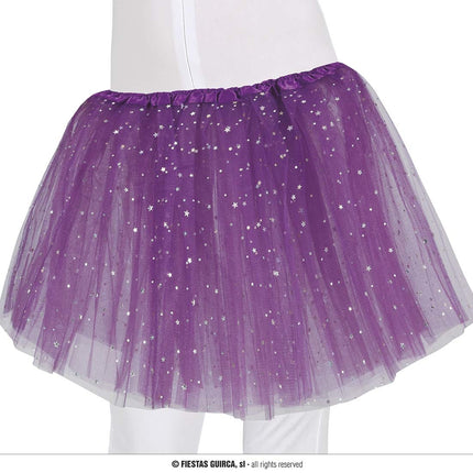 Feestbazaar Tutu Paars Met Zilveren Sterren Kind
