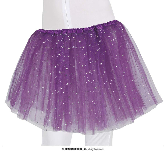 Feestbazaar Tutu Paars Met Zilveren Sterren Kind