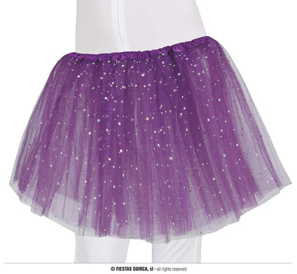 Feestbazaar Tutu Paars Met Zilveren Sterren Kind