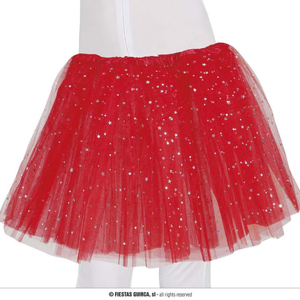 Feestbazaar Tutu Rood Met Zilveren Sterren Kind