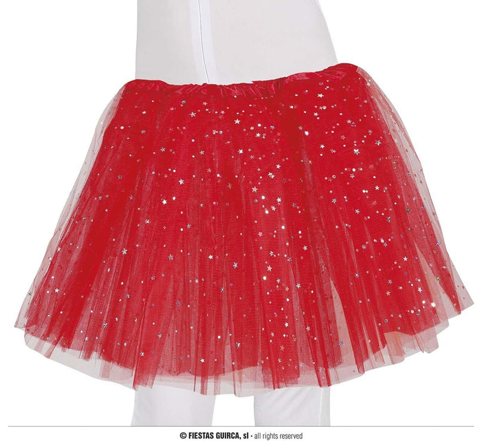 Feestbazaar Tutu Rood Met Zilveren Sterren Kind