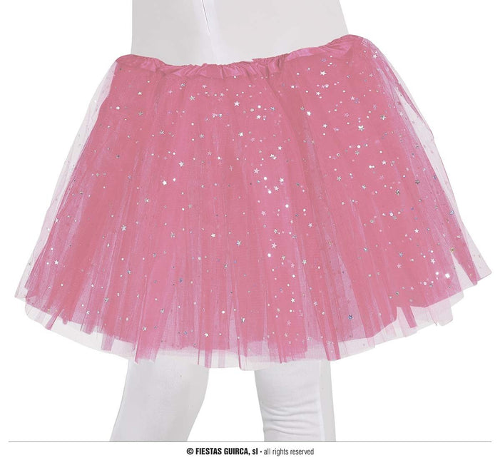 Feestbazaar Tutu Roze Met Zilveren Sterren Kind