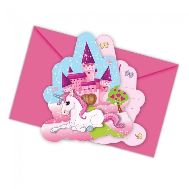 Feestbazaar Unicorn Uitnodigingen met envelop (6st)