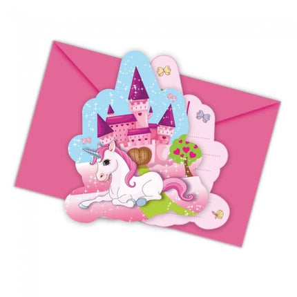 Feestbazaar Unicorn Uitnodigingen met envelop (6st)