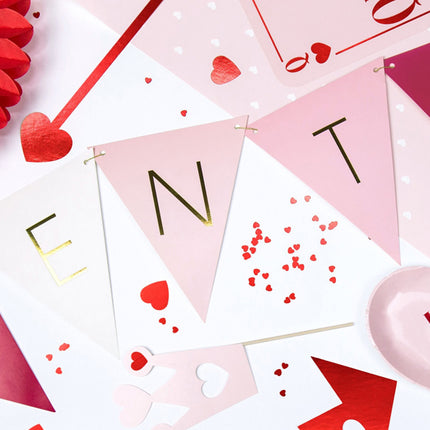 Feestbazaar Valentijn Vlaggenlijn 'Valentines' Roze Mix (2m)