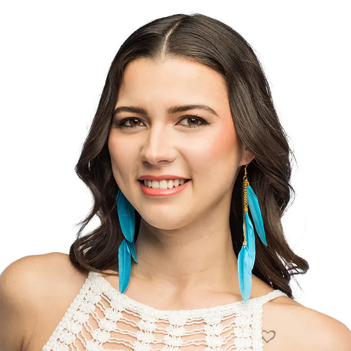 Feestbazaar Veren oorbellen BoHo Blue Party