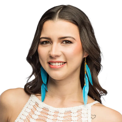 Feestbazaar Veren oorbellen BoHo Blue Party