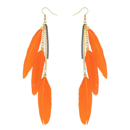 Feestbazaar Veren Oorbellen Boho Orange Party