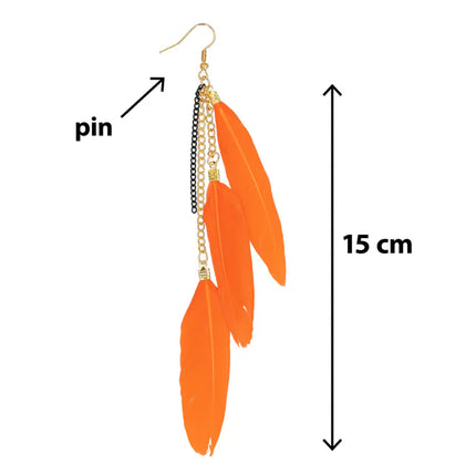 Feestbazaar Veren Oorbellen Boho Orange Party
