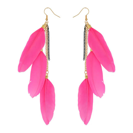 Feestbazaar Veren Oorbellen BoHo Pink Party