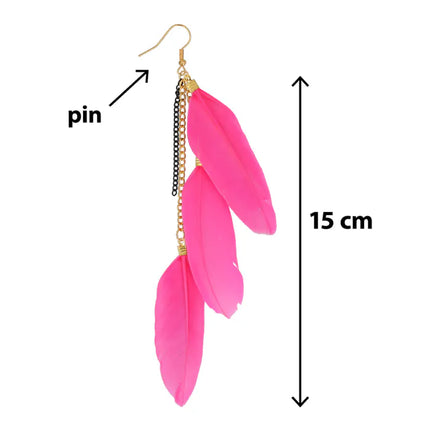 Feestbazaar Veren Oorbellen BoHo Pink Party