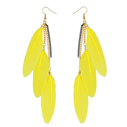 Feestbazaar Veren Oorbellen BoHo Yellow Party