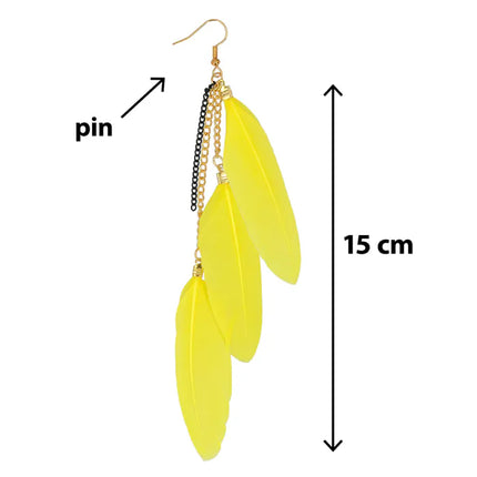Feestbazaar Veren Oorbellen BoHo Yellow Party