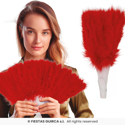 Feestbazaar Veren waaier rood