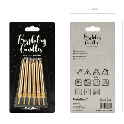 Feestbazaar Verjaardagskaarsjes goud 6cm - 6 stuks