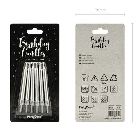 Feestbazaar Verjaardagskaarsjes zilver 6cm - 6 stuks