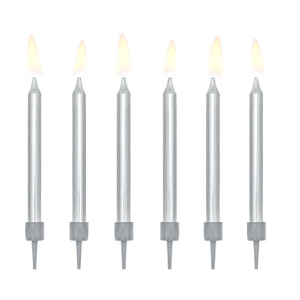 Feestbazaar Verjaardagskaarsjes zilver 6cm - 6 stuks