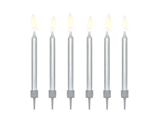 Feestbazaar Verjaardagskaarsjes zilver 6cm - 6 stuks