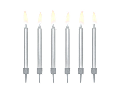 Feestbazaar Verjaardagskaarsjes zilver 6cm - 6 stuks
