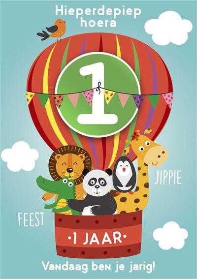 Feestbazaar Verjaardagskaart 1 Jaar Beestenboel