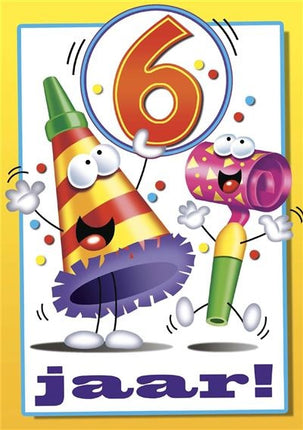 Feestbazaar Verjaardagskaart 6 Jaar Feesttoeters