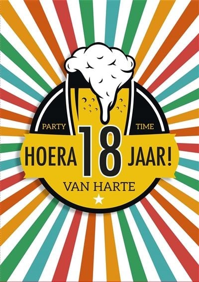 Feestbazaar Verjaardagskaart Hoera 18 Jaar Biertje