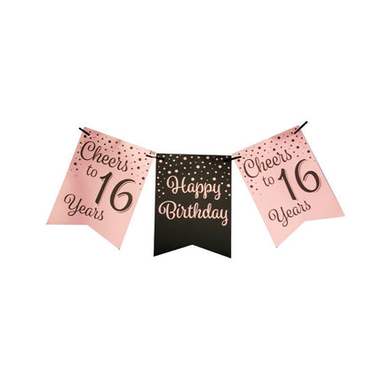 Feestbazaar Verjaardagsslinger Vaandel 16 Jaar Roze/Zwart (6m)