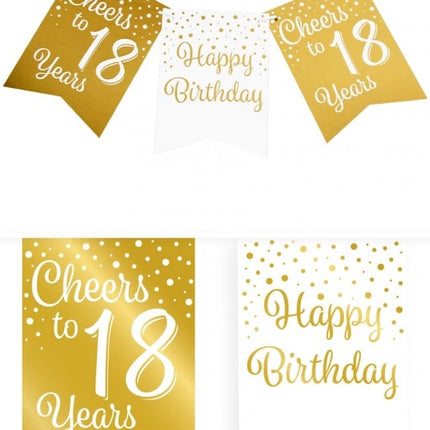 Feestbazaar Verjaardagsslinger Vaandel 18 Jaar Goud/Wit (6m)