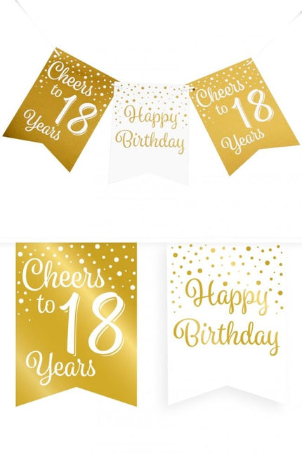 Feestbazaar Verjaardagsslinger Vaandel 18 Jaar Goud/Wit (6m)