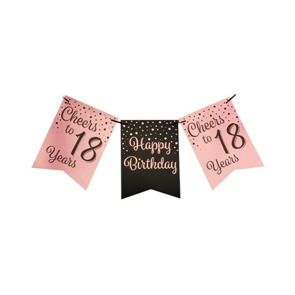 Feestbazaar Verjaardagsslinger Vaandel 18 Jaar Roze/Zwart (6m)