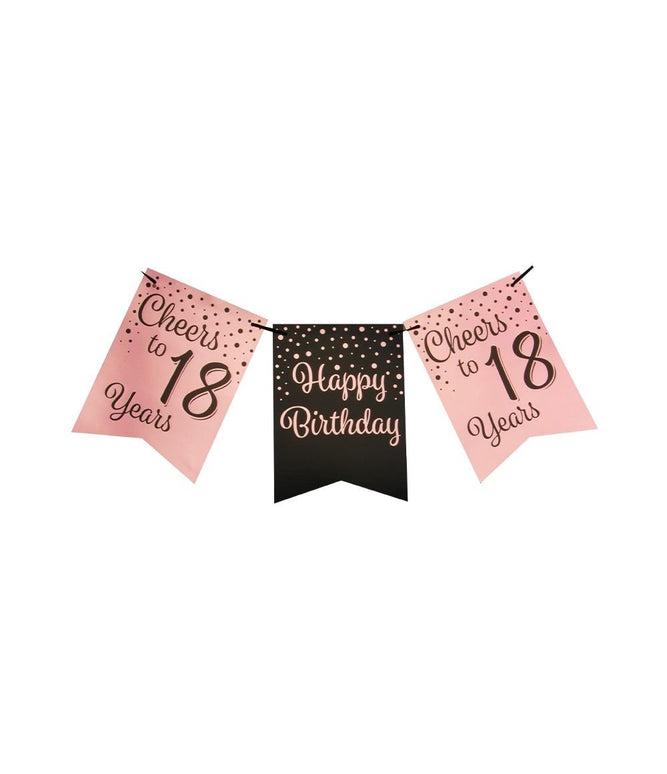 Feestbazaar Verjaardagsslinger Vaandel 18 Jaar Roze/Zwart (6m)