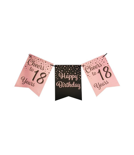 Feestbazaar Verjaardagsslinger Vaandel 18 Jaar Roze/Zwart (6m)