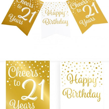 Feestbazaar Verjaardagsslinger Vaandel 21 jaar Goud/Wit (6m)