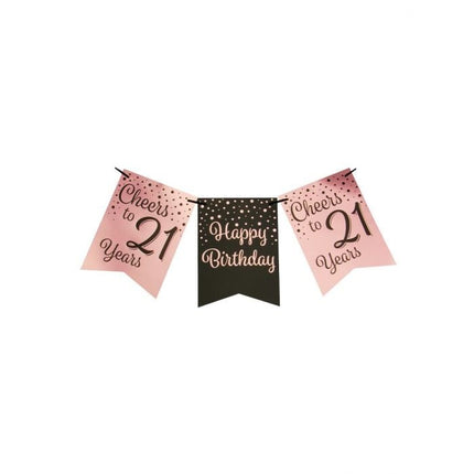 Feestbazaar Verjaardagsslinger Vaandel 21 Jaar Roze/Zwart (6m)