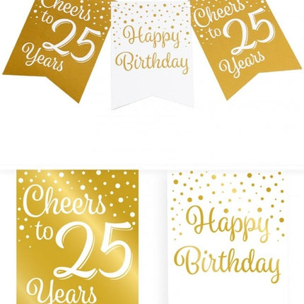 Feestbazaar Verjaardagsslinger Vaandel 25 jaar Goud/Wit (6m)