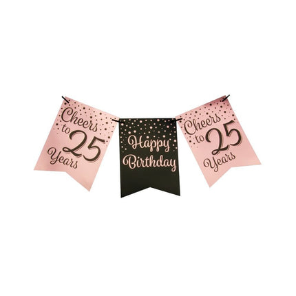 Feestbazaar Verjaardagsslinger Vaandel 25 Jaar Roze/Zwart (6m)