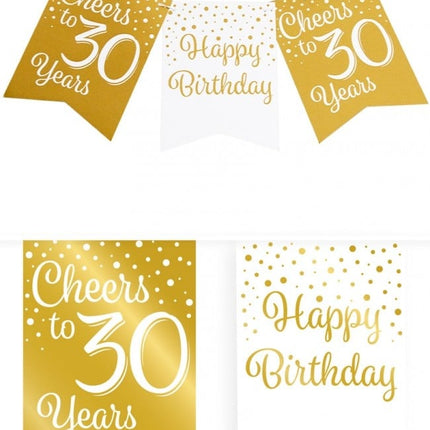 Feestbazaar Verjaardagsslinger Vaandel 30 jaar Goud/Wit (6m)