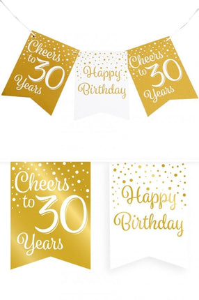 Feestbazaar Verjaardagsslinger Vaandel 30 jaar Goud/Wit (6m)