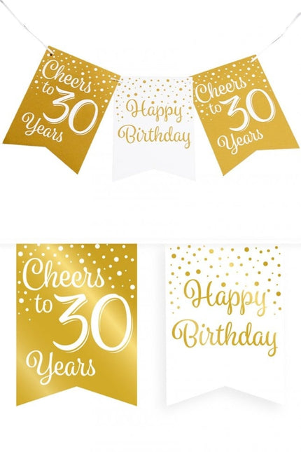 Feestbazaar Verjaardagsslinger Vaandel 30 jaar Goud/Wit (6m)