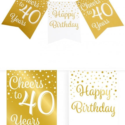 Feestbazaar Verjaardagsslinger Vaandel 40 Jaar Goud/Wit (6m)