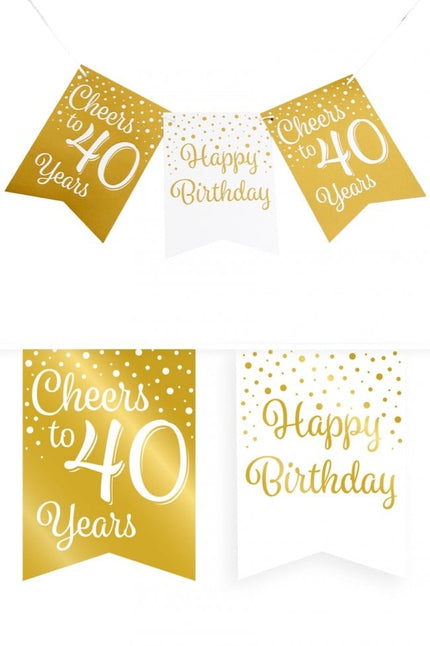 Feestbazaar Verjaardagsslinger Vaandel 40 Jaar Goud/Wit (6m)
