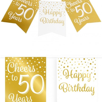 Feestbazaar Verjaardagsslinger Vaandel 50 Jaar Goud/Wit (6m)