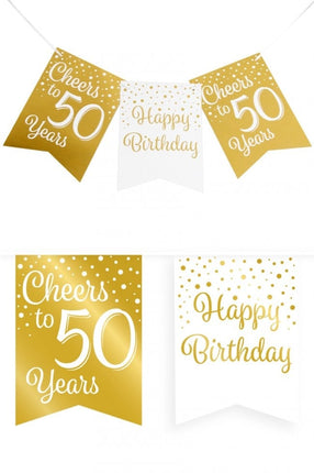 Feestbazaar Verjaardagsslinger Vaandel 50 Jaar Goud/Wit (6m)